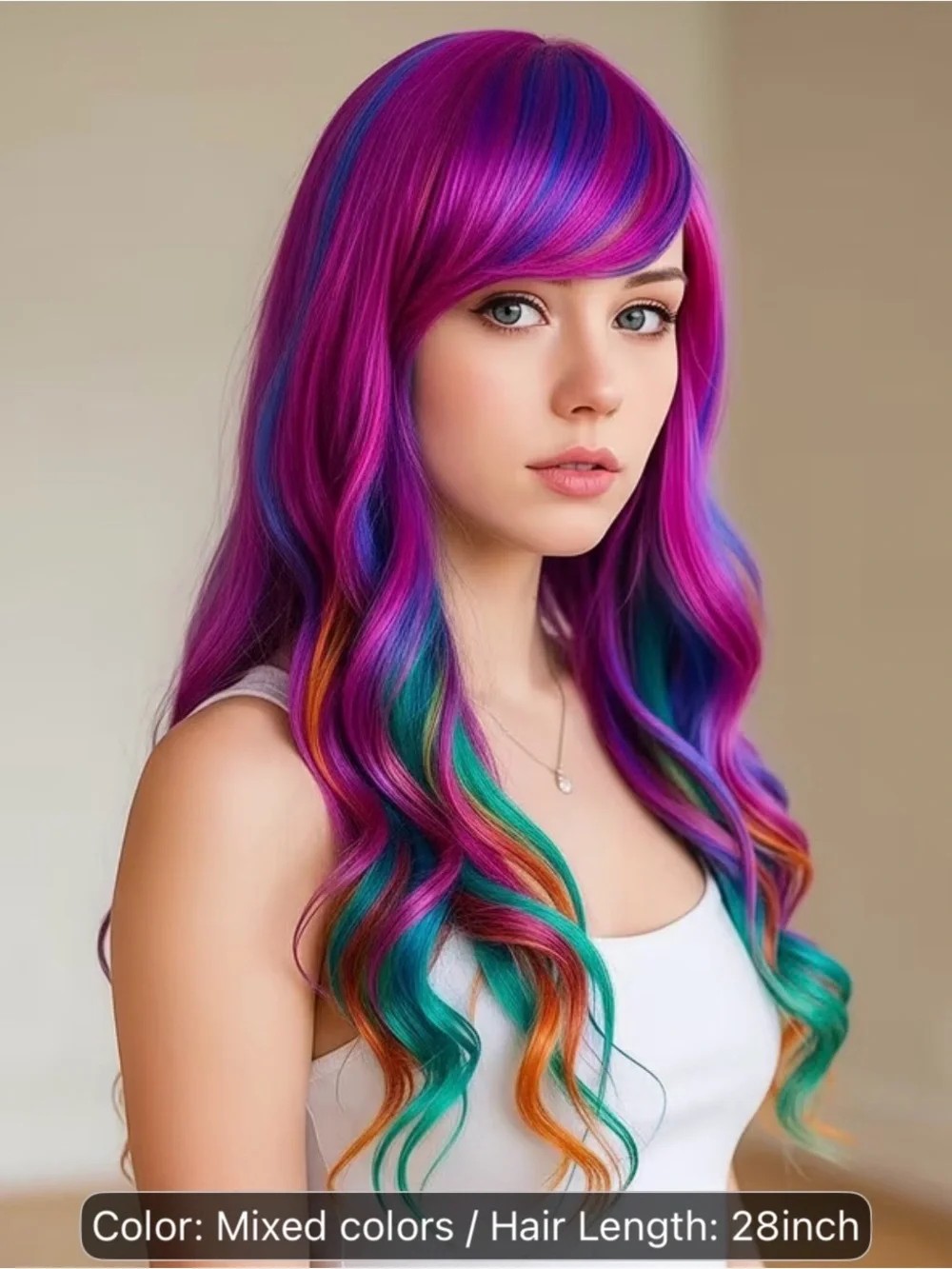 Vibrant Multi-Color Long Women’s Wig - Fuchsia, Blue & Teal